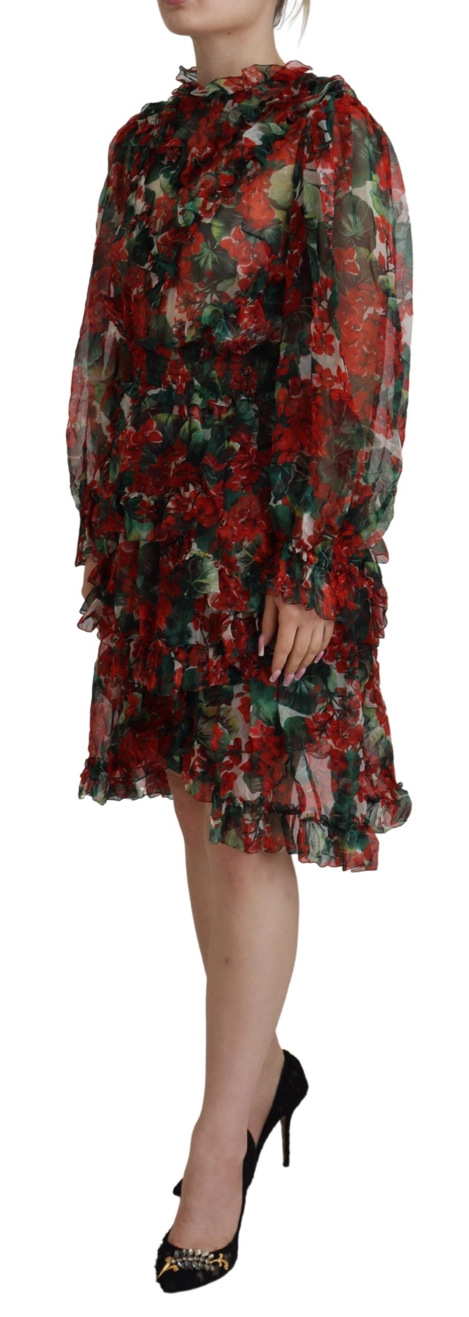 Robe Dolce & Gabbana genou longueur coupe évasée motif géranium multicolore