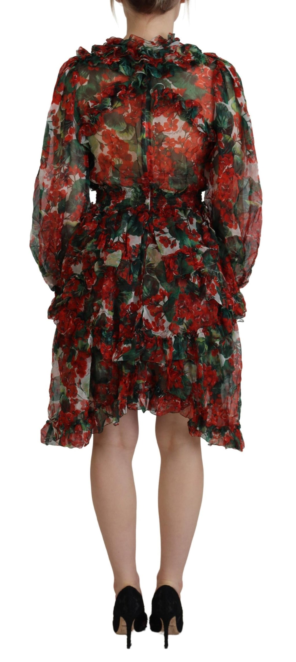 Robe Dolce & Gabbana genou longueur coupe évasée motif géranium multicolore