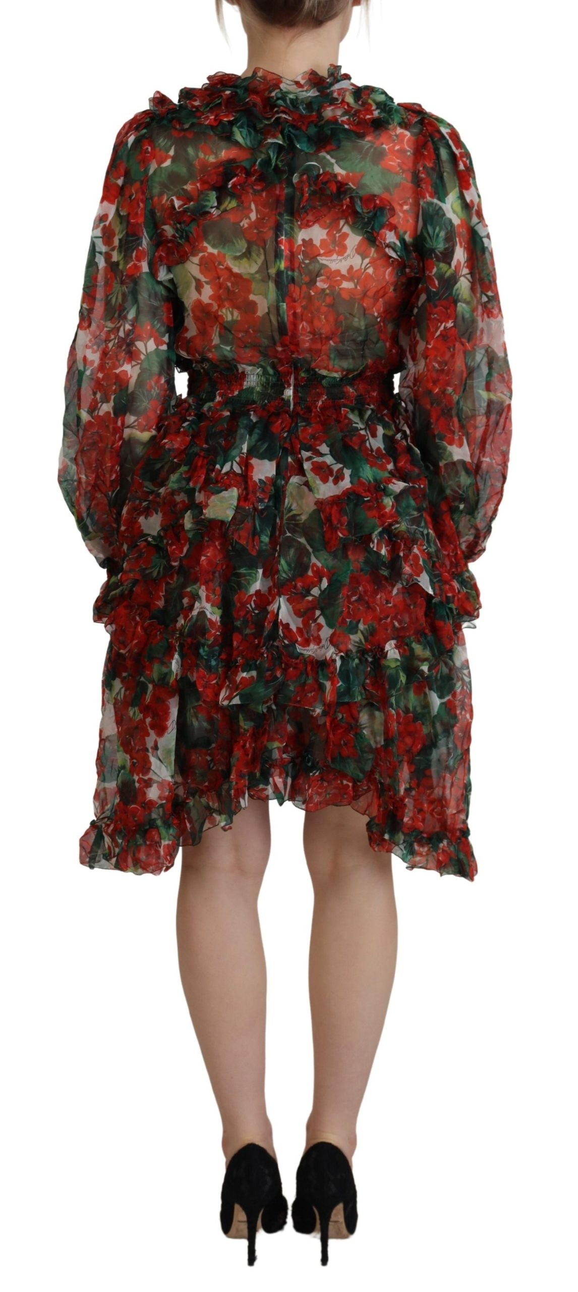 Robe Dolce & Gabbana genou longueur coupe évasée motif géranium multicolore