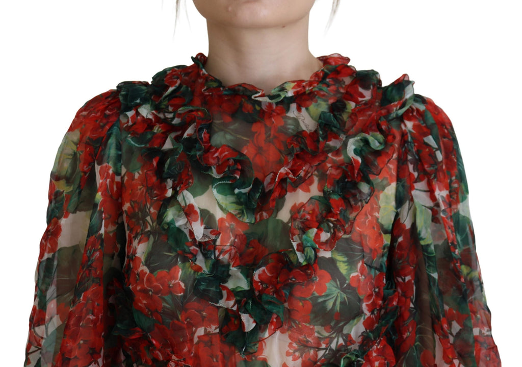 Robe Dolce & Gabbana genou longueur coupe évasée motif géranium multicolore