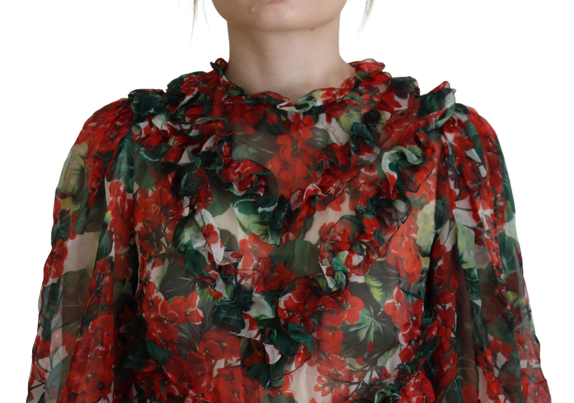 Robe Dolce & Gabbana genou longueur coupe évasée motif géranium multicolore