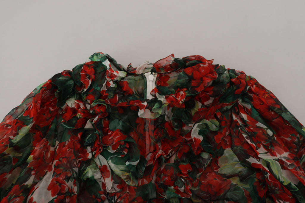 Robe Dolce & Gabbana genou longueur coupe évasée motif géranium multicolore