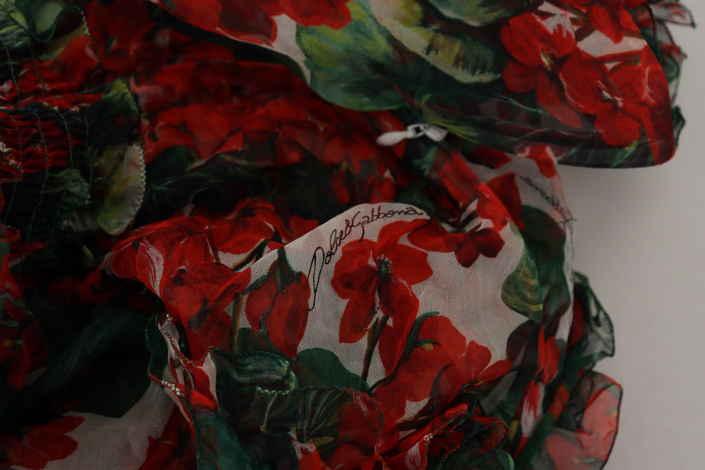 Robe Dolce & Gabbana genou longueur coupe évasée motif géranium multicolore