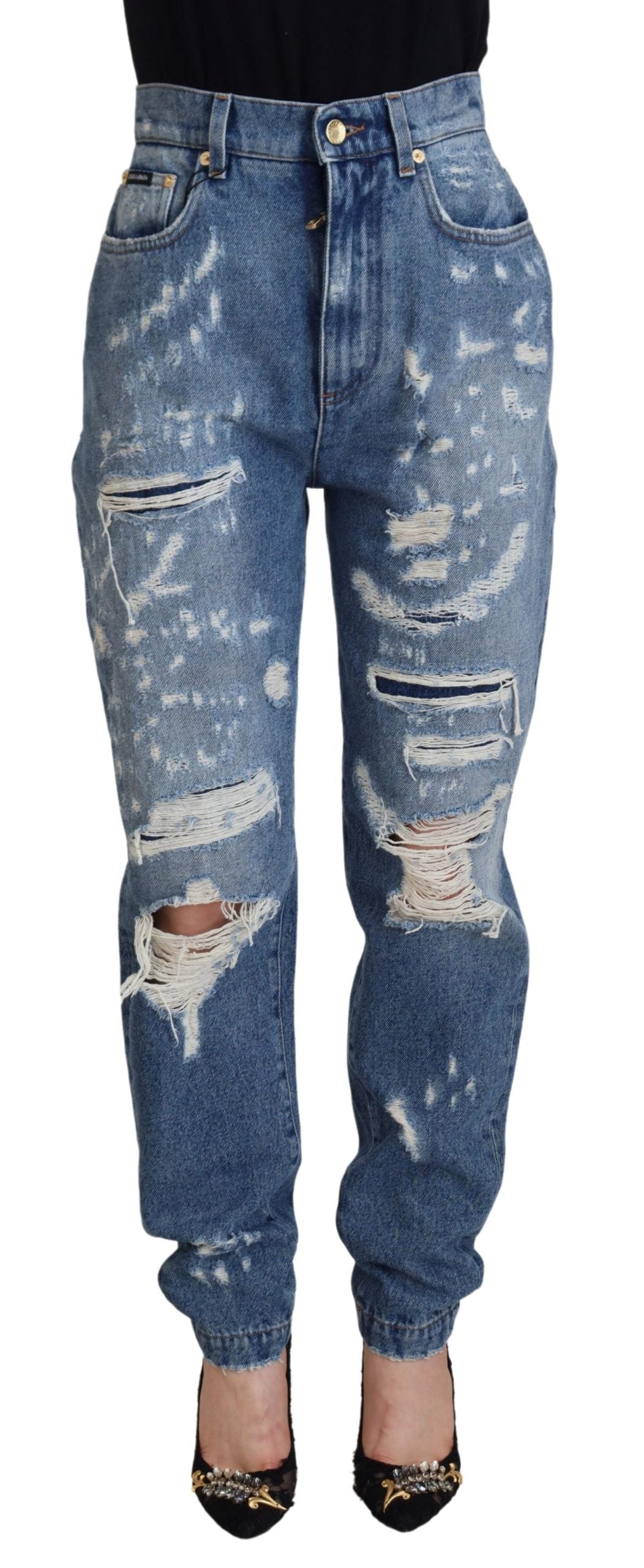 Jean en denim délavé et déchiré en coton bleu Dolce & Gabbana