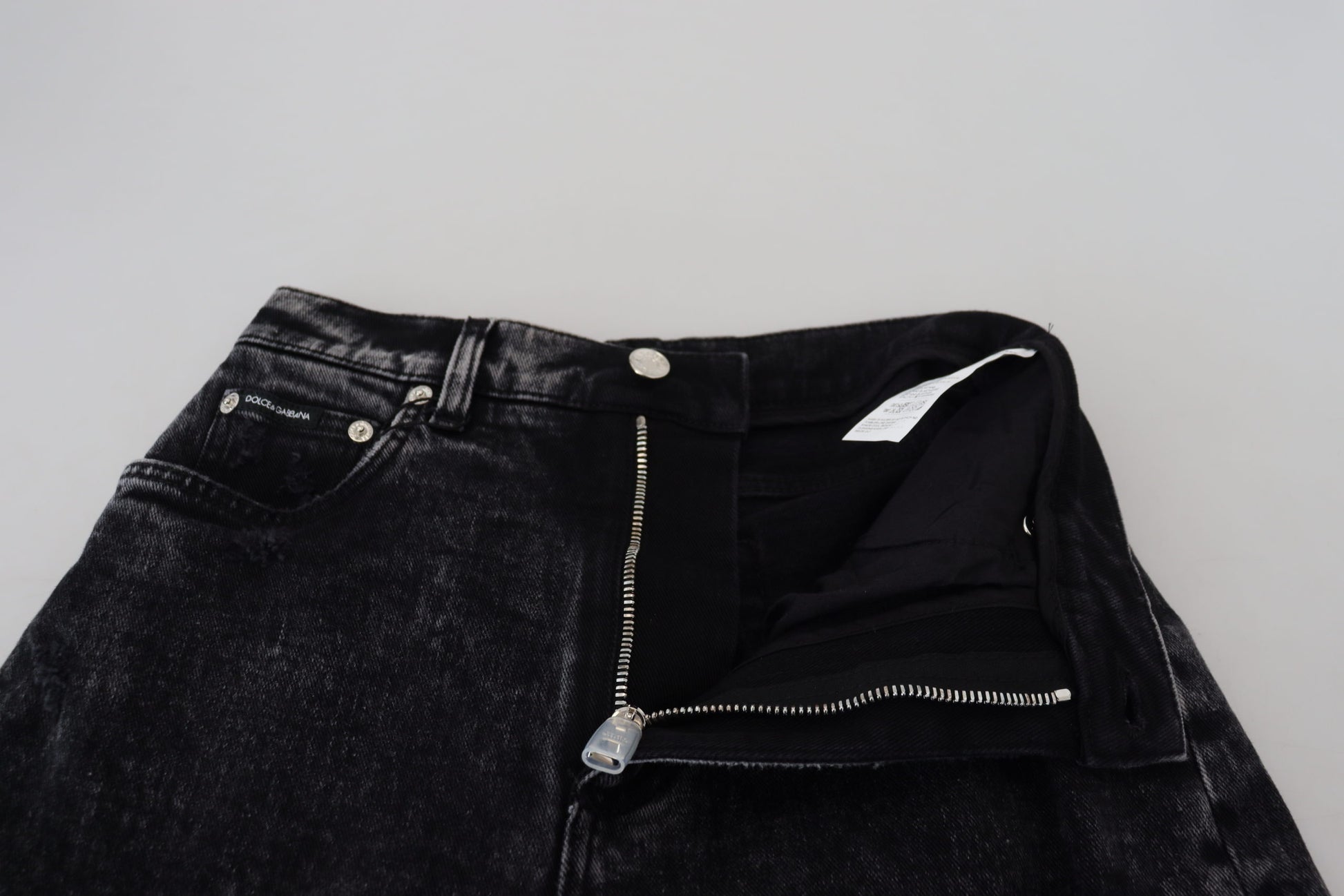 Jean en denim taille haute en coton délavé noir Dolce & Gabbana