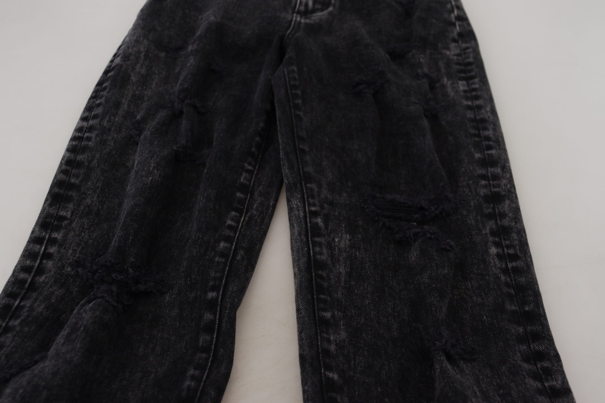 Jean en denim taille haute en coton délavé noir Dolce & Gabbana