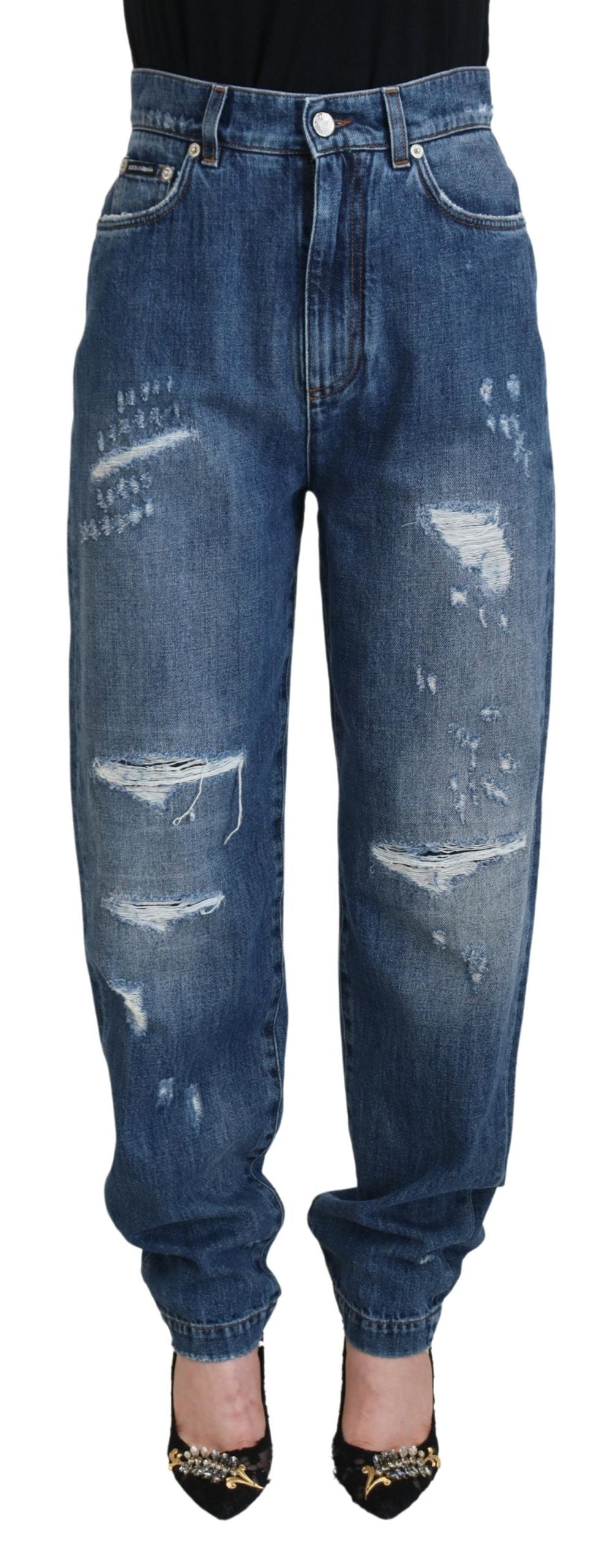 Jean en denim délavé et déchiré en coton bleu Dolce & Gabbana