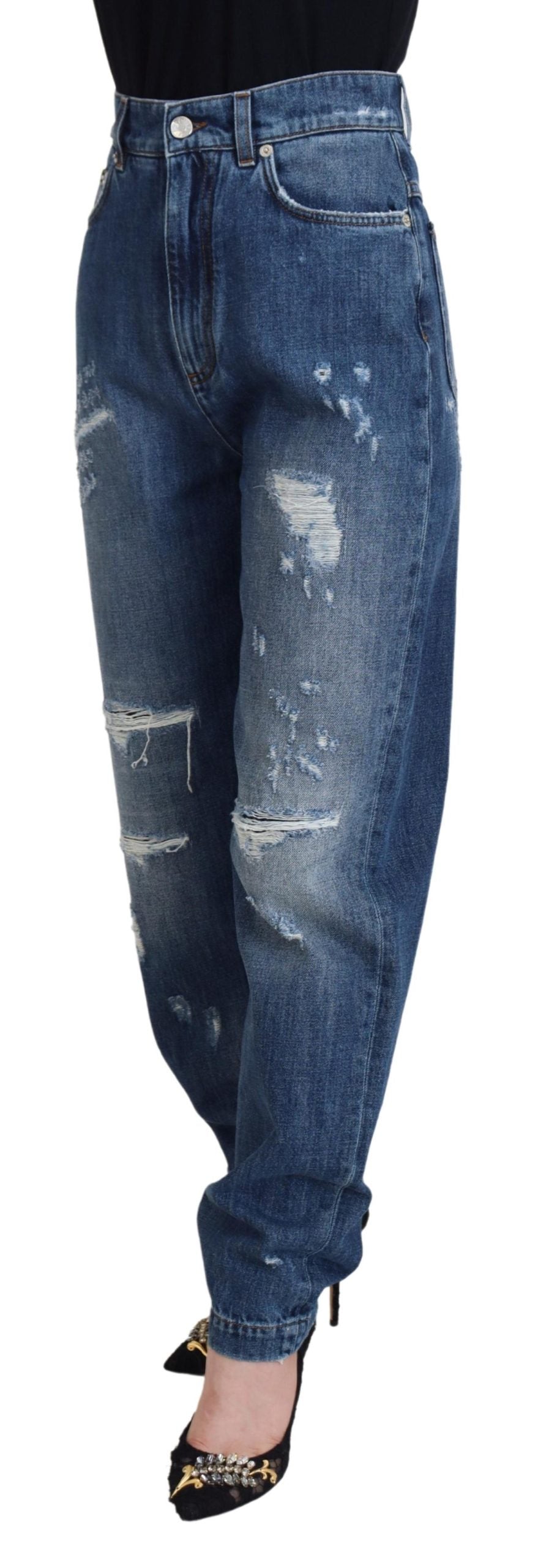 Jean en denim délavé et déchiré en coton bleu Dolce & Gabbana