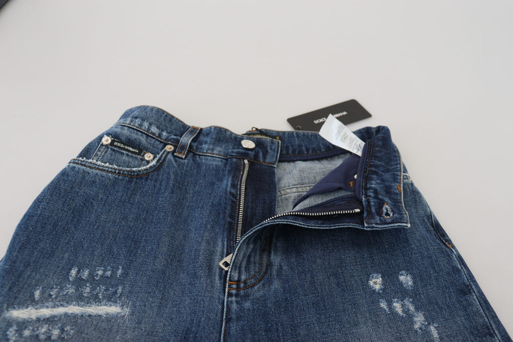 Jean en denim délavé et déchiré en coton bleu Dolce & Gabbana