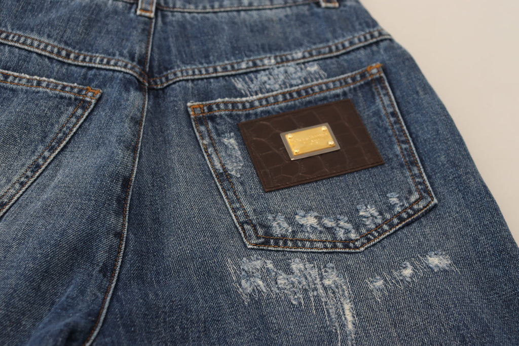 Jean en denim délavé et déchiré en coton bleu Dolce & Gabbana