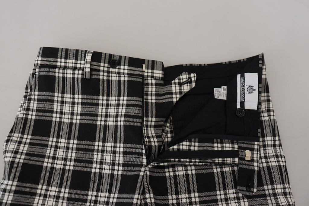 BENCIVENGA Schwarz karierte Baumwolle Herren Freizeithose
