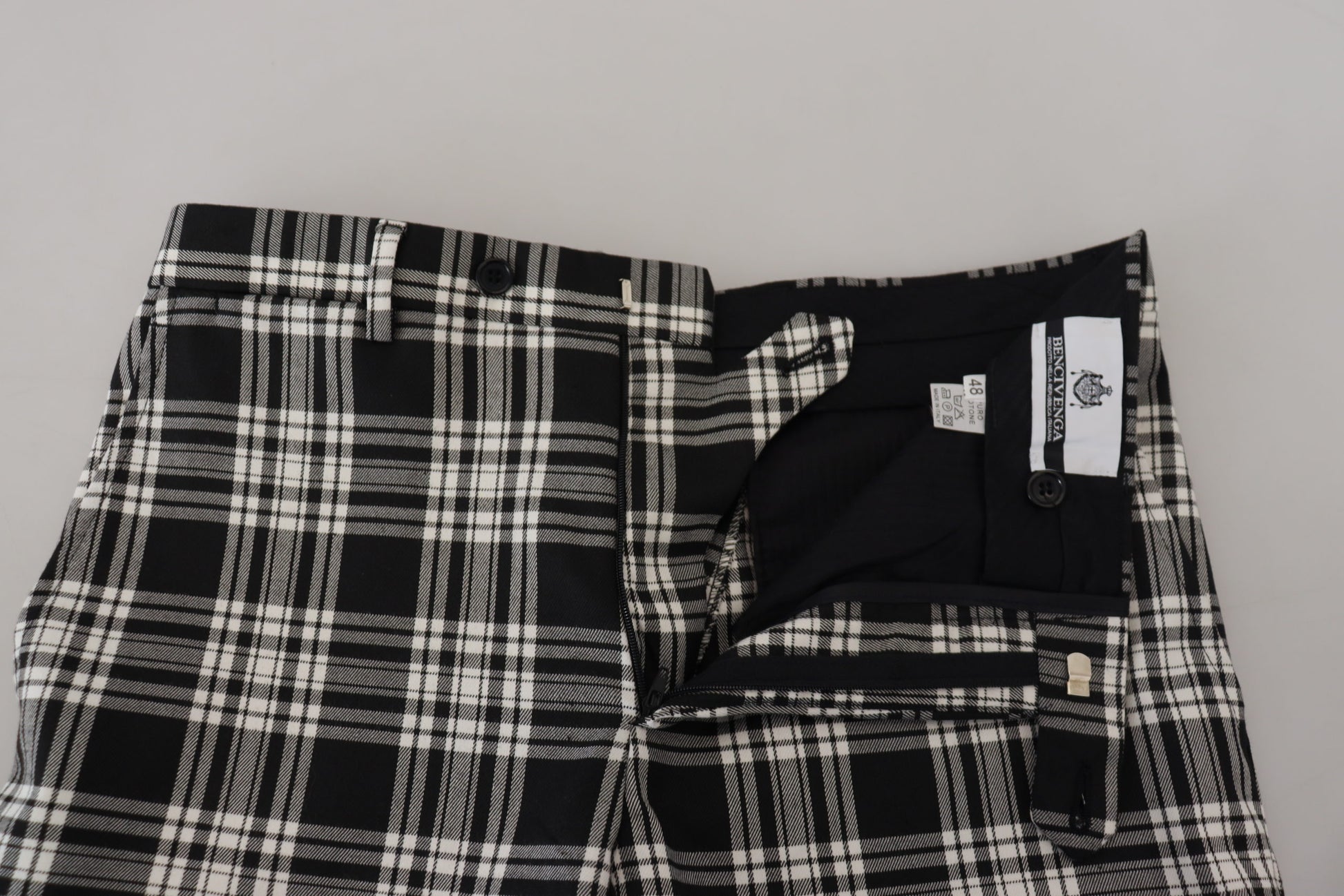 BENCIVENGA Schwarz karierte Baumwolle Herren Freizeithose