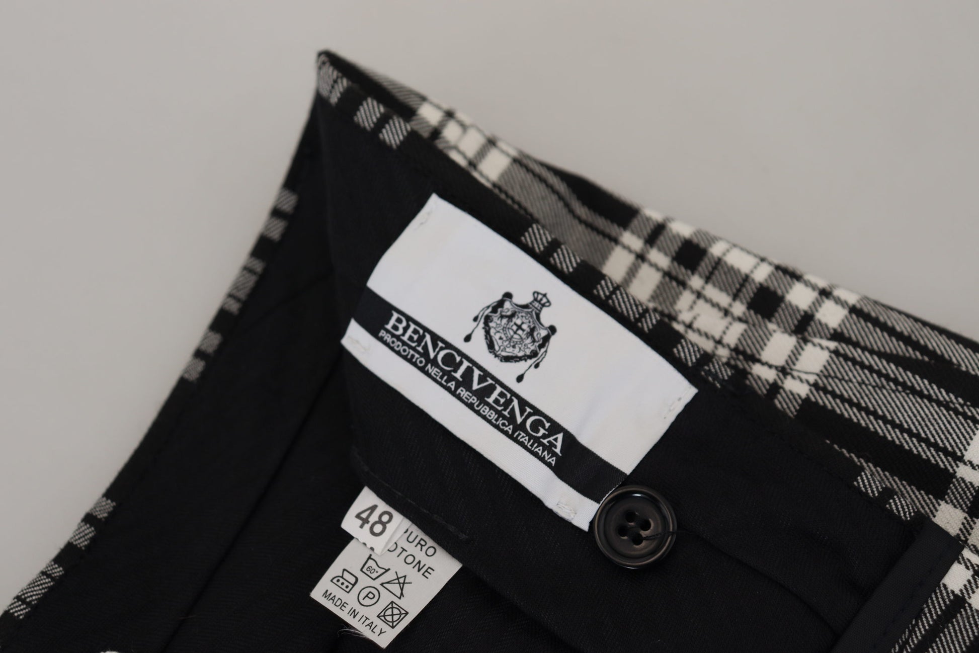 BENCIVENGA Schwarz karierte Baumwolle Herren Freizeithose