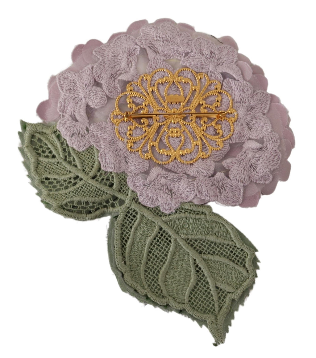 Dolce &amp; Gabbana Damen-Brosche aus Messing mit Blumenmuster in Lila und Gold