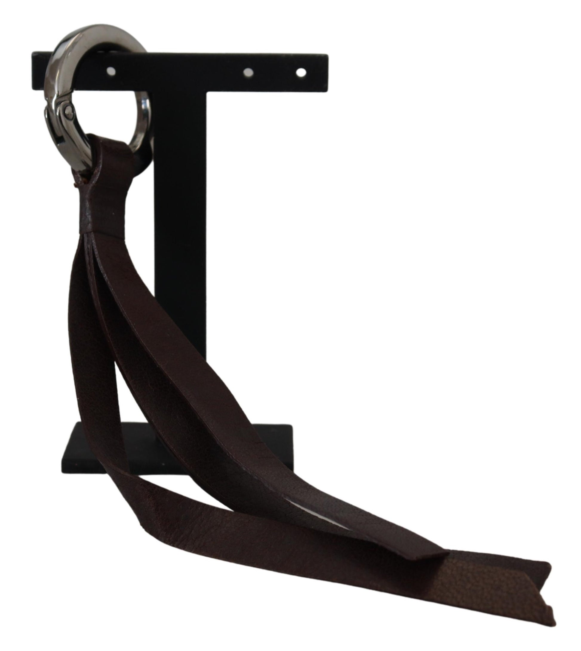 Porte-clés en métal argenté et cuir marron Costume National