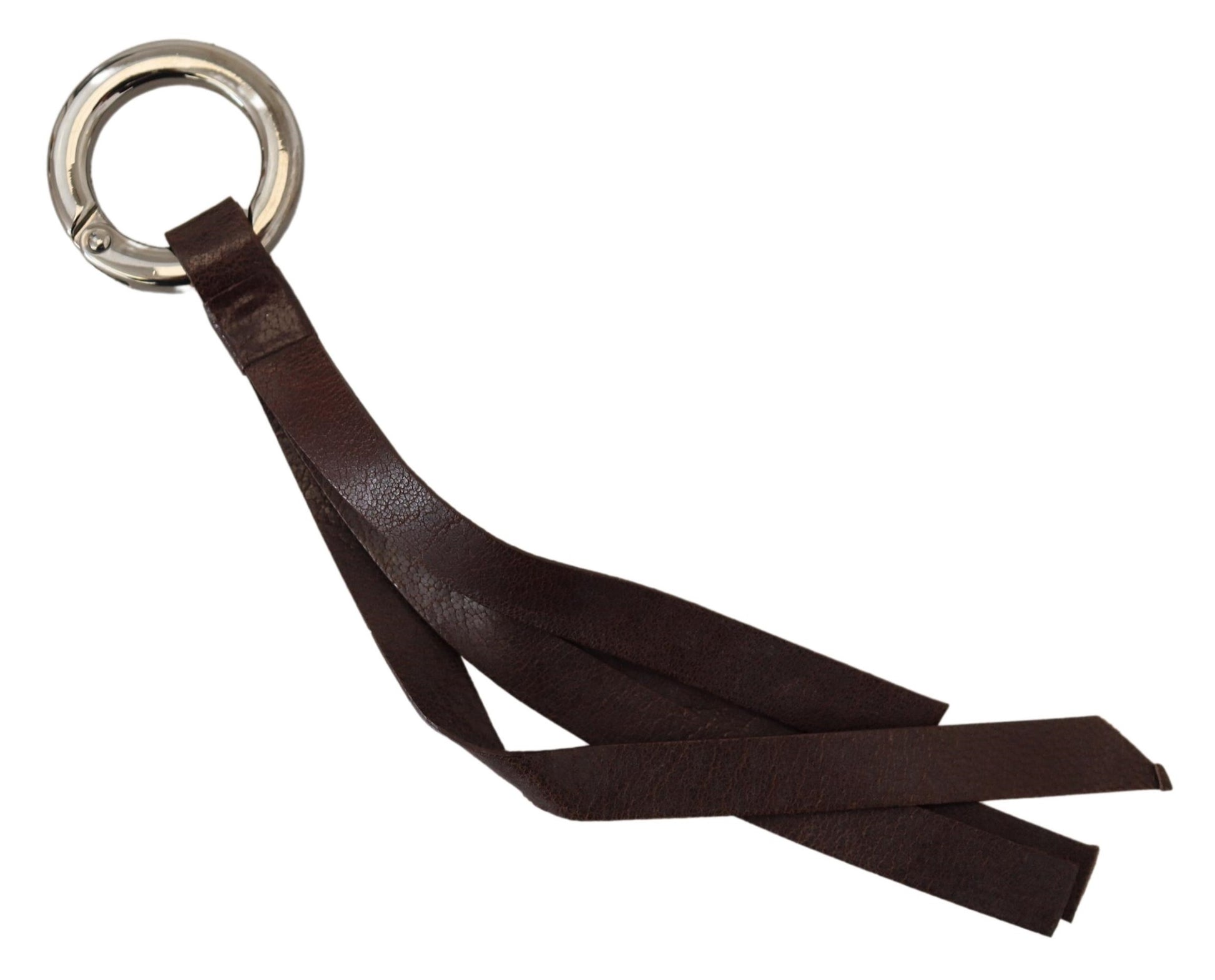 Porte-clés en métal argenté et cuir marron Costume National