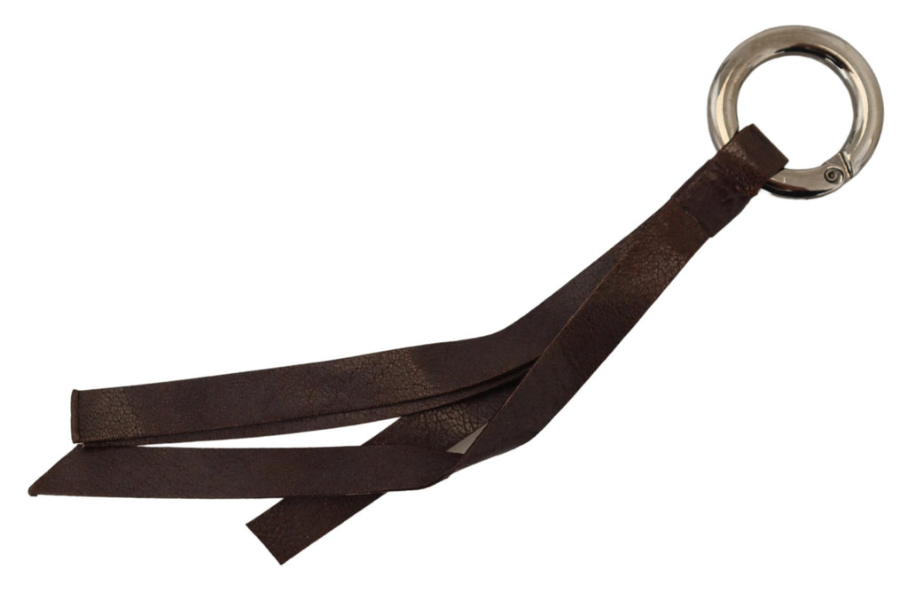 Porte-clés en métal argenté et cuir marron Costume National