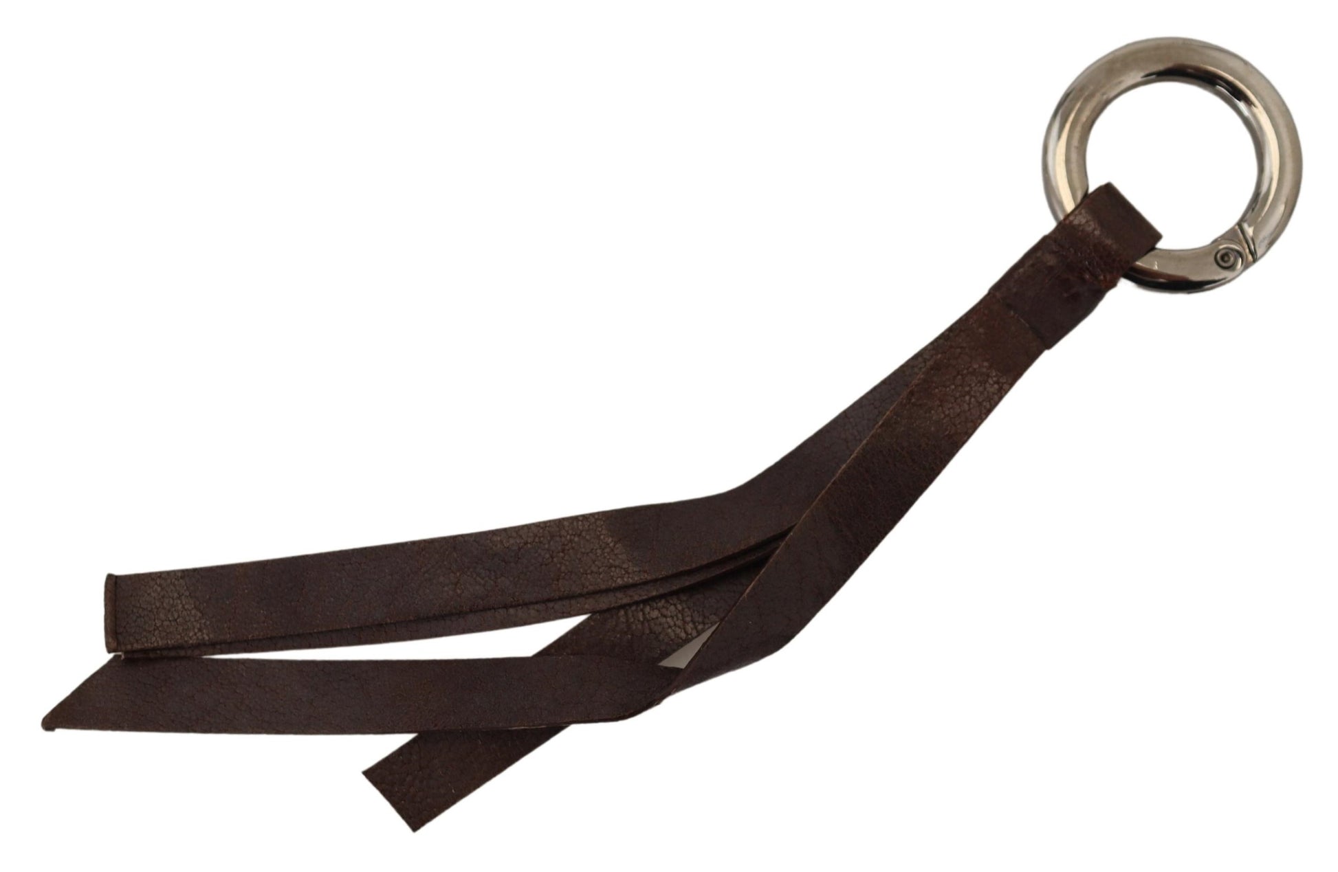 Porte-clés en métal argenté et cuir marron Costume National
