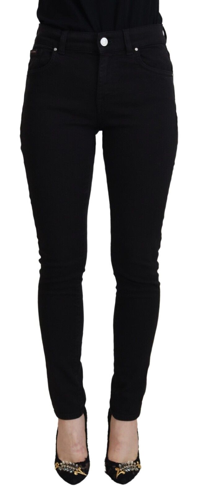 Jean en denim décontracté noir taille haute en coton Dolce & Gabbana