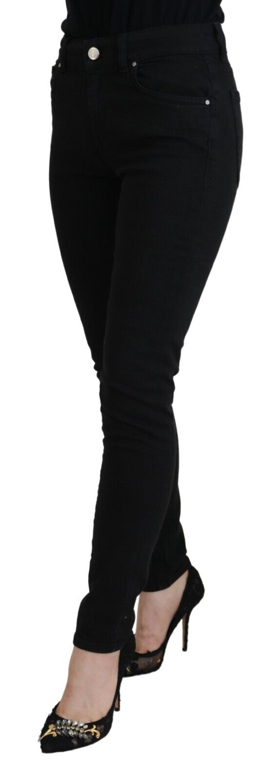Jean en denim décontracté noir taille haute en coton Dolce & Gabbana