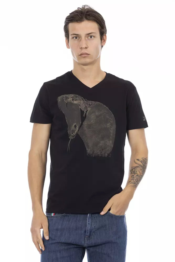 Trussardi Action Black Cotton Men's V-Neck T-Shirt