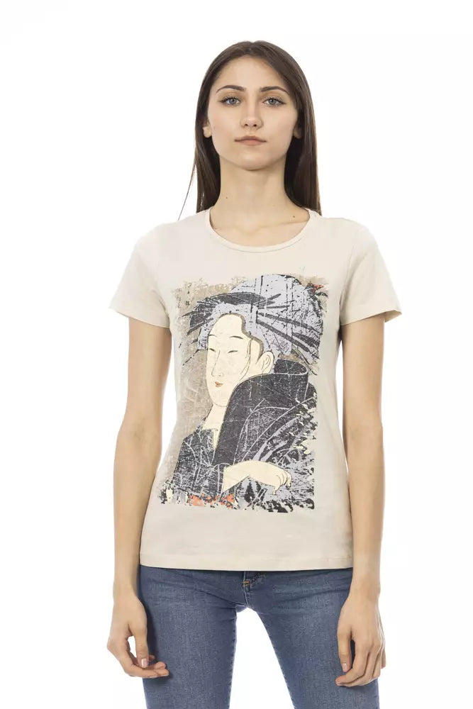 T-shirt en coton beige Trussardi Action pour femme