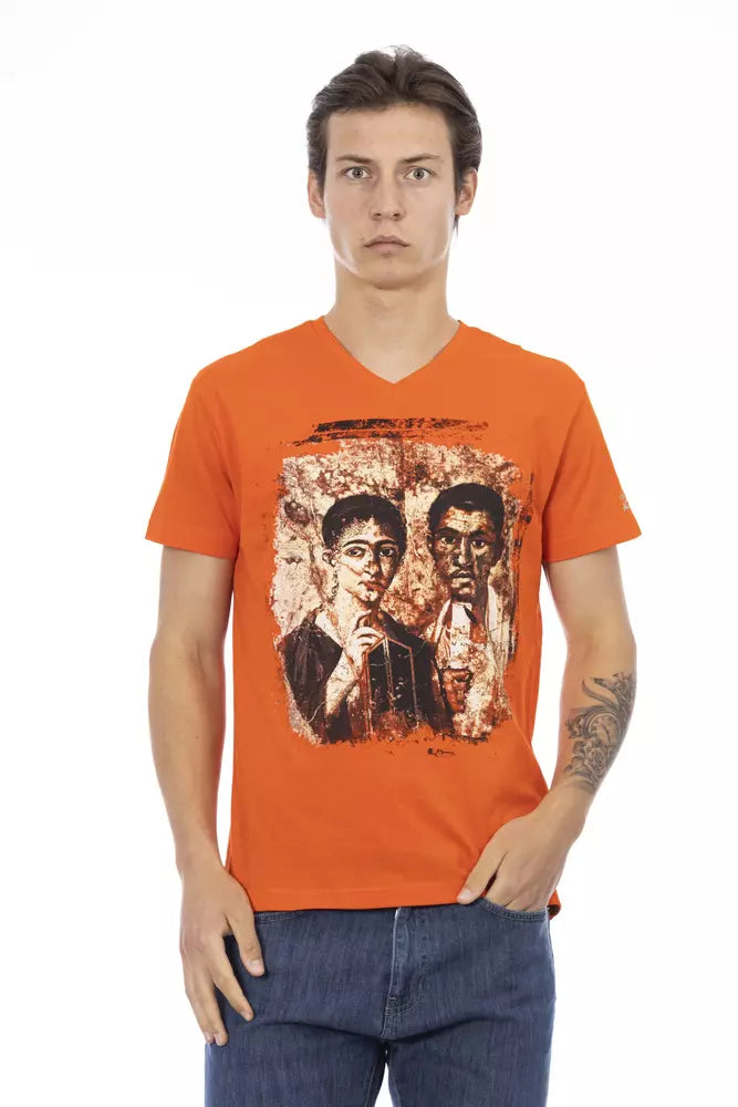 T-shirt col en V en coton orange Trussardi Action pour homme