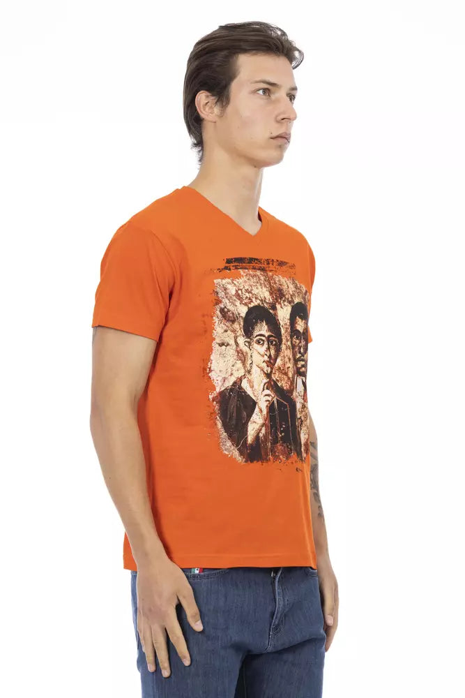 T-shirt col en V en coton orange Trussardi Action pour homme