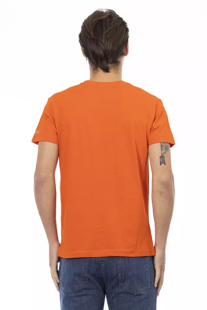 T-shirt col en V en coton orange Trussardi Action pour homme