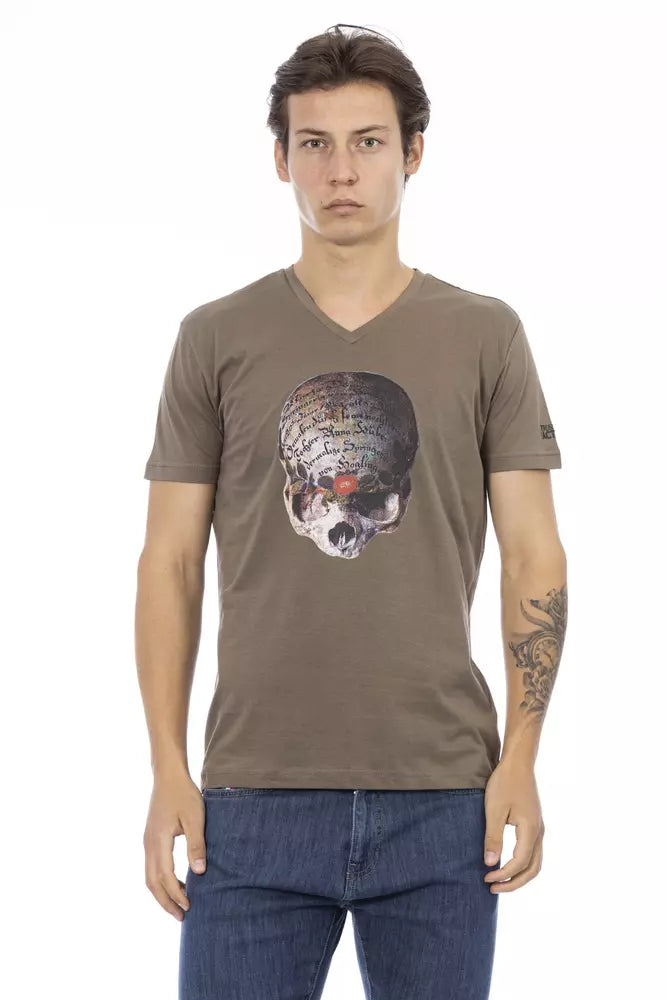 T-shirt à col en V en coton marron pour homme Trussardi Action