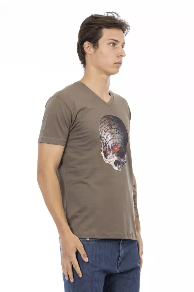 T-shirt à col en V en coton marron pour homme Trussardi Action