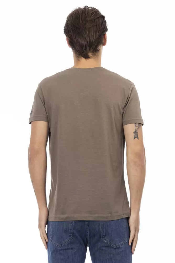 T-shirt à col en V en coton marron pour homme Trussardi Action