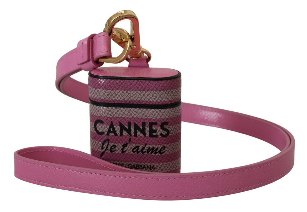 Étui AirPods Dolce & Gabbana Rose Noir en Cuir avec Logo Métallique Doré
