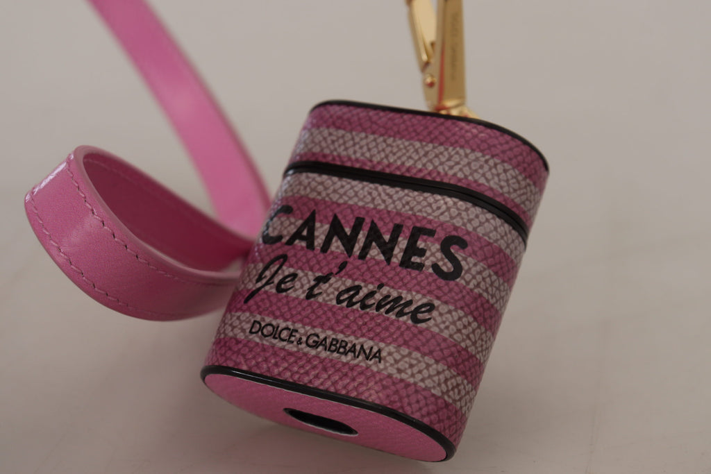 Étui AirPods Dolce & Gabbana Rose Noir en Cuir avec Logo Métallique Doré