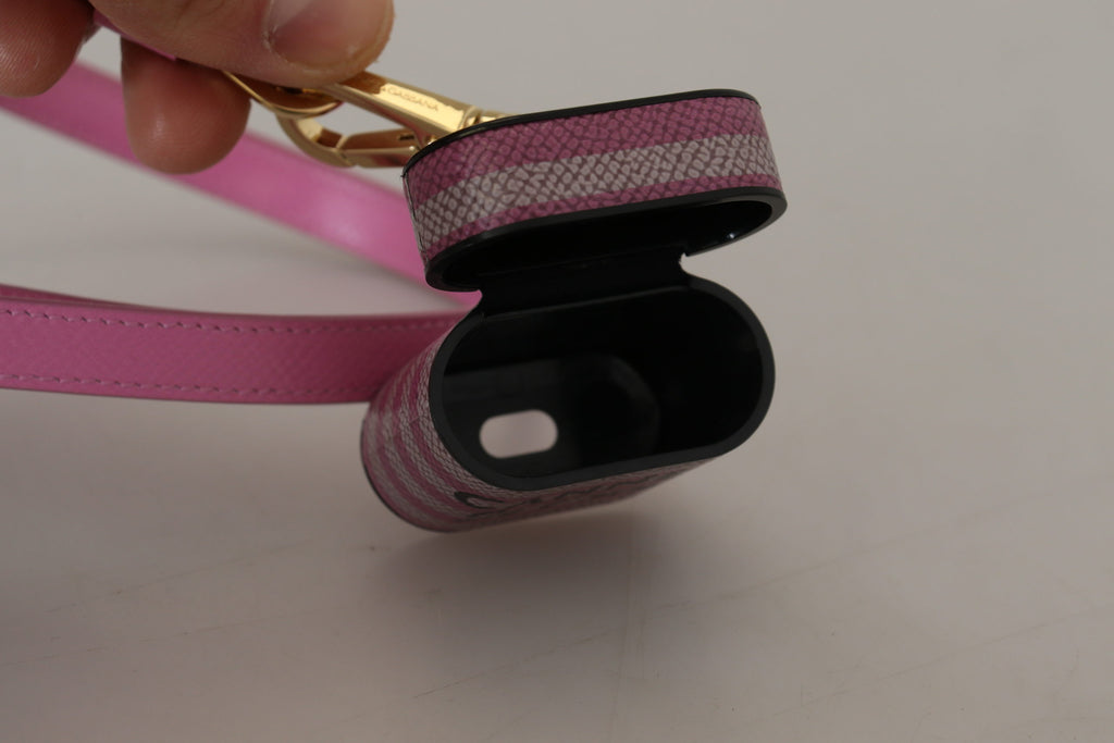 Étui AirPods Dolce & Gabbana Rose Noir en Cuir avec Logo Métallique Doré
