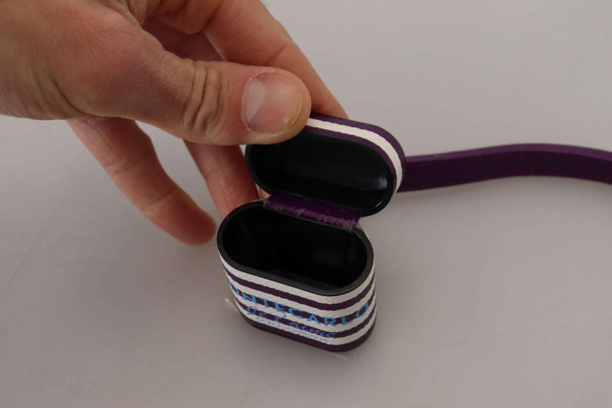 Dolce & Gabbana Purple Leather Strap Gold Metal Logo Airpods Case