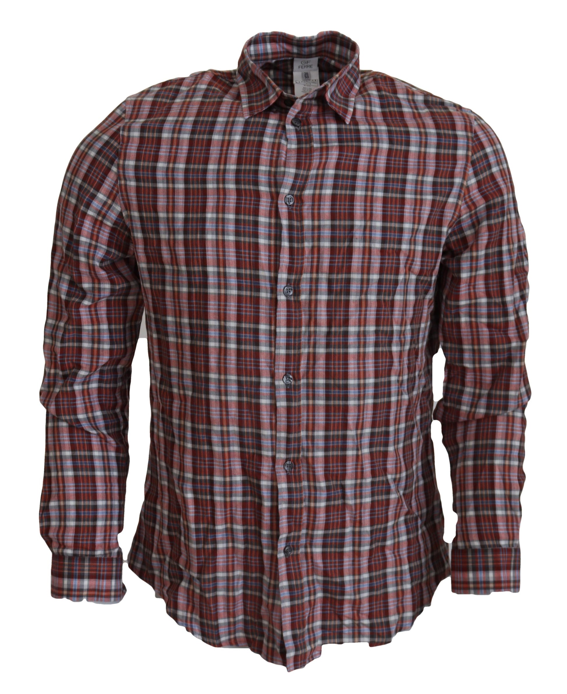 Chemise décontractée GF Ferre à manches longues en coton à carreaux multicolores