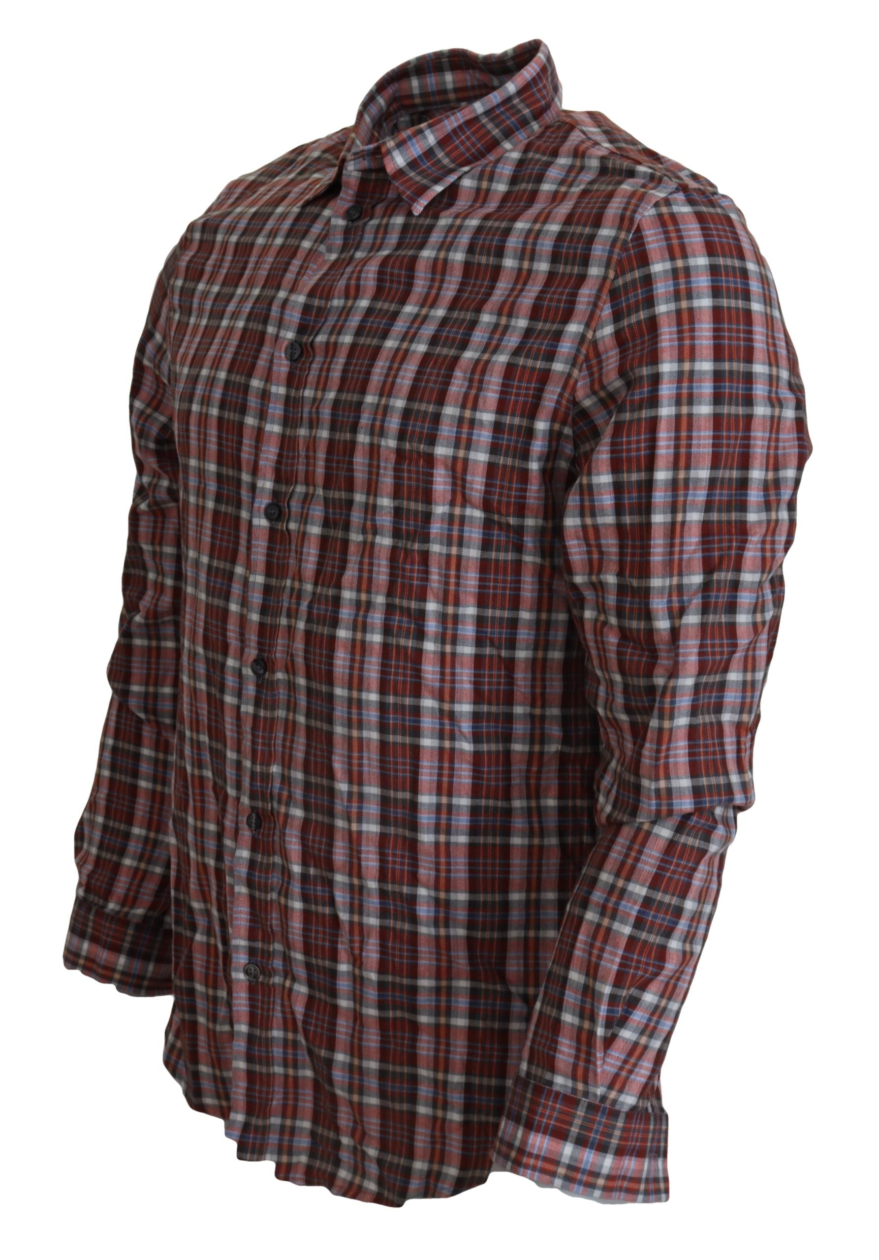 Chemise décontractée GF Ferre à manches longues en coton à carreaux multicolores
