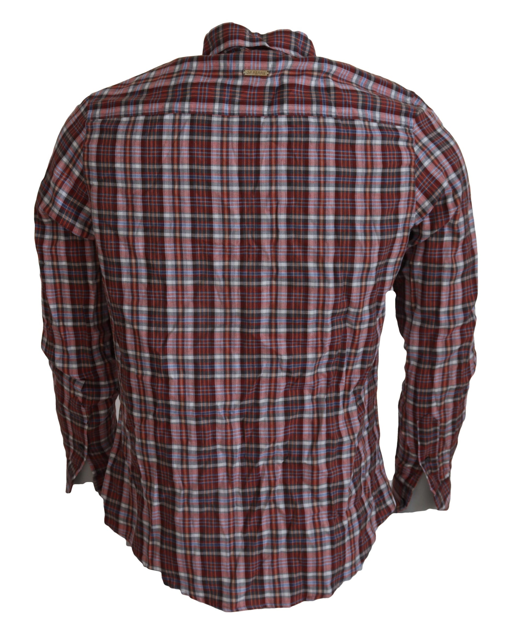 Chemise décontractée GF Ferre à manches longues en coton à carreaux multicolores