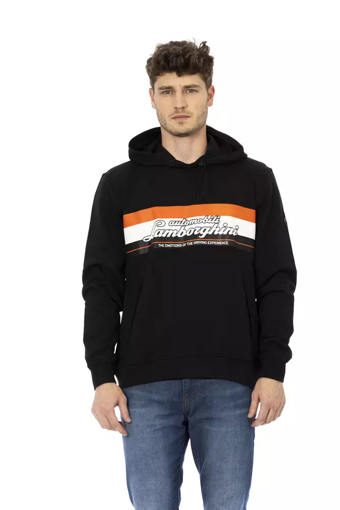 Sweat à capuche noir en coton pour homme Automobili Lamborghini