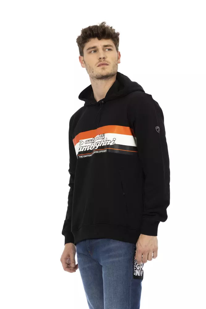 Sweat à capuche noir en coton pour homme Automobili Lamborghini