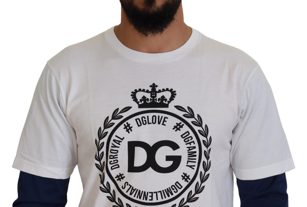 Pull Dolce & Gabbana blanc bleu motif couronne DG