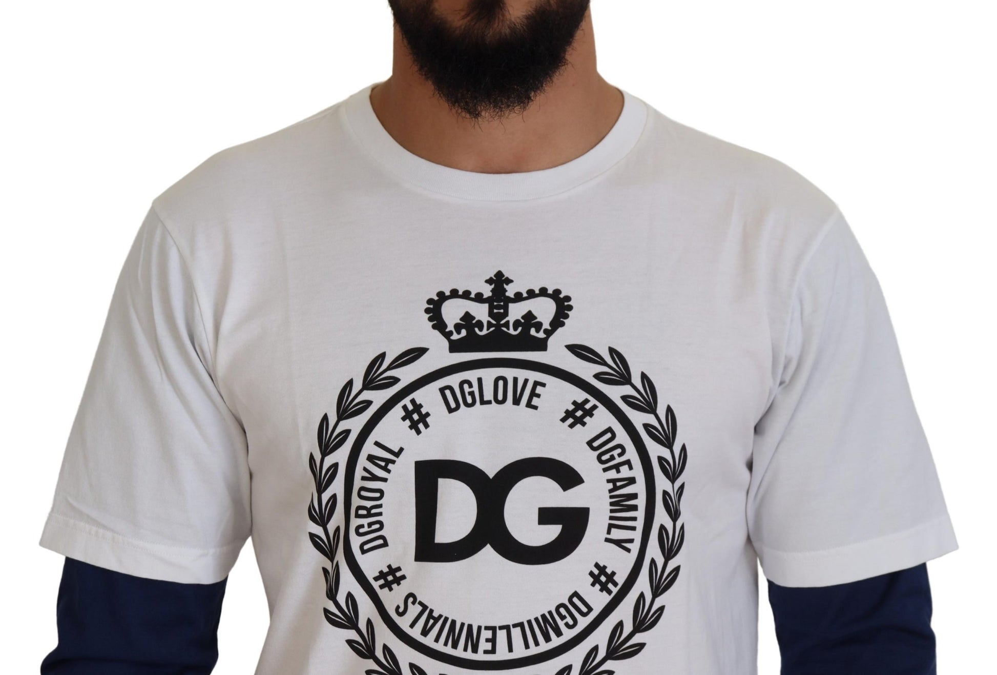 Pull Dolce & Gabbana blanc bleu motif couronne DG