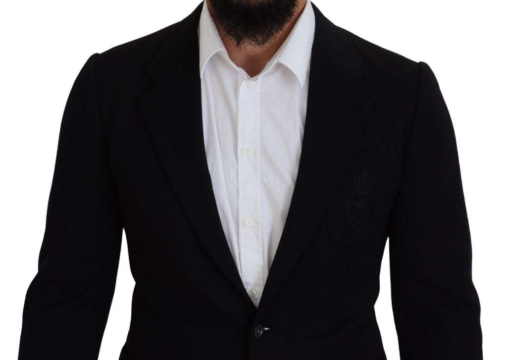 Veste de blazer Dolce & Gabbana en laine noire coupe ajustée avec couronne