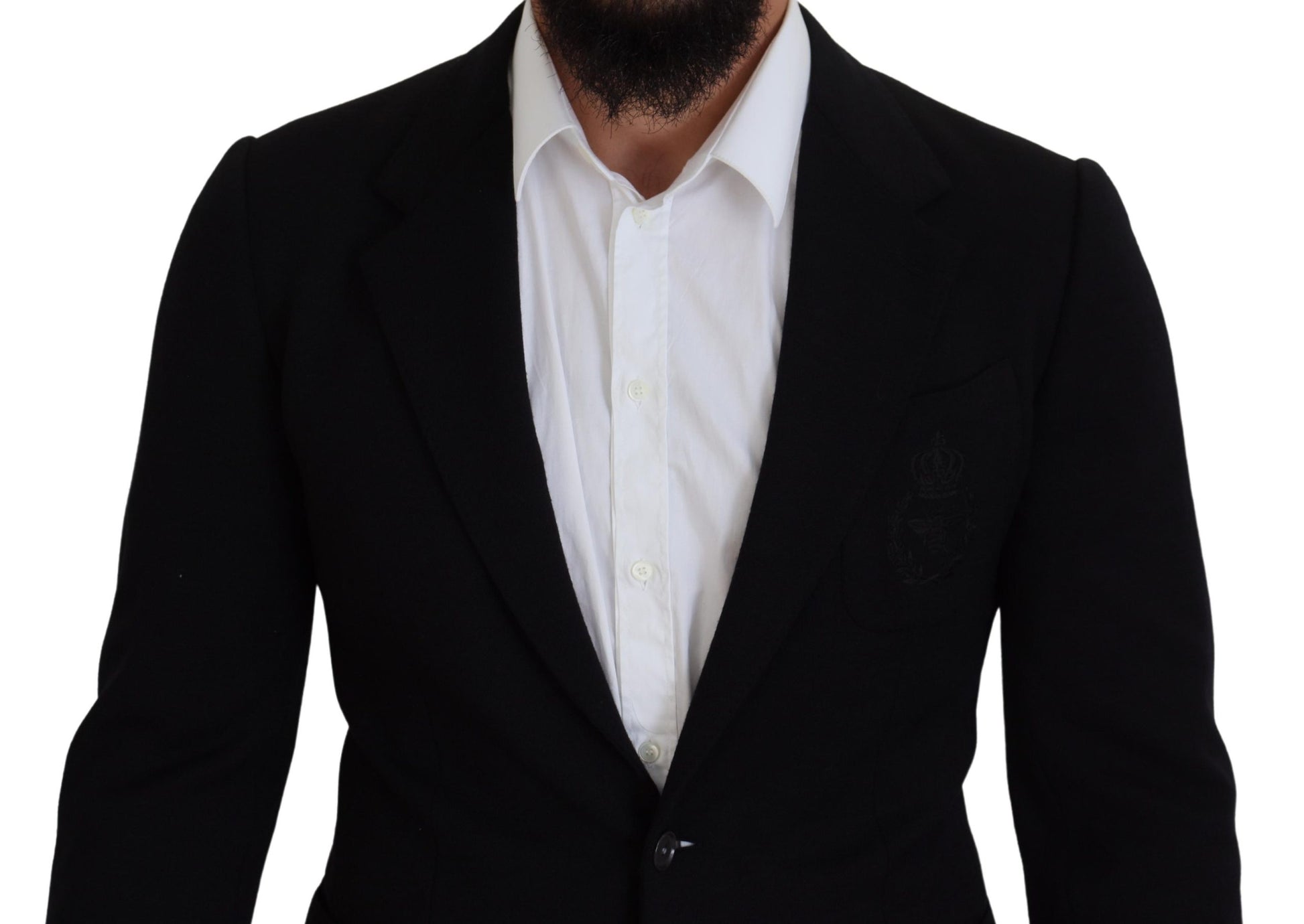 Veste de blazer Dolce & Gabbana en laine noire coupe ajustée avec couronne