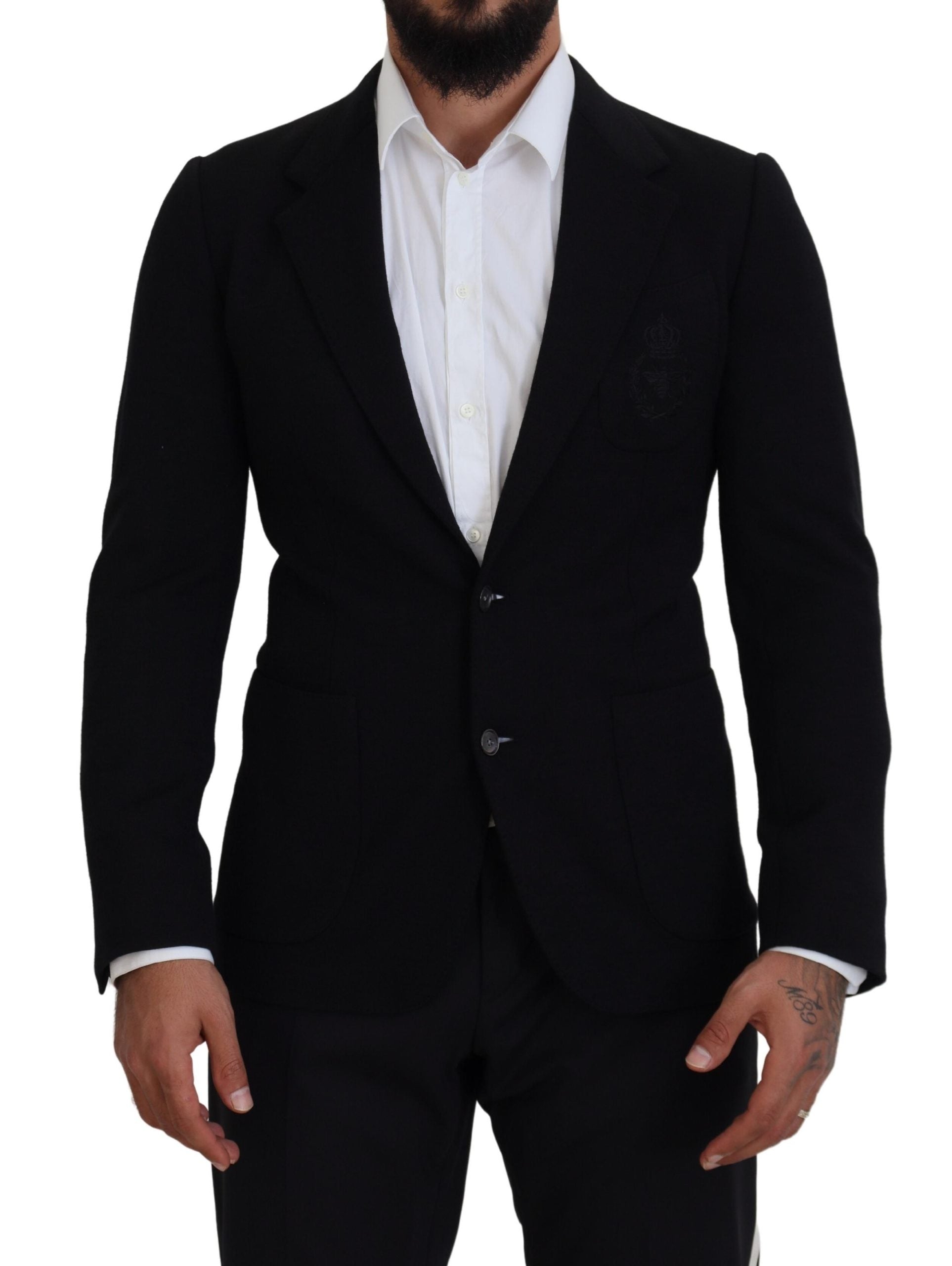 Veste de blazer Dolce & Gabbana en laine noire coupe ajustée avec couronne