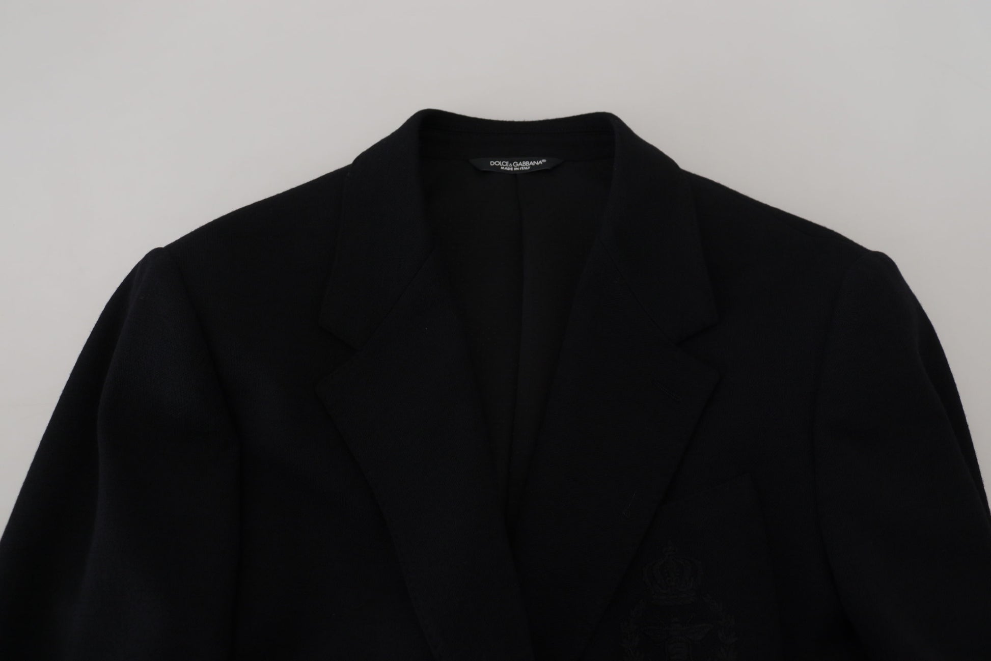 Veste de blazer Dolce & Gabbana en laine noire coupe ajustée avec couronne