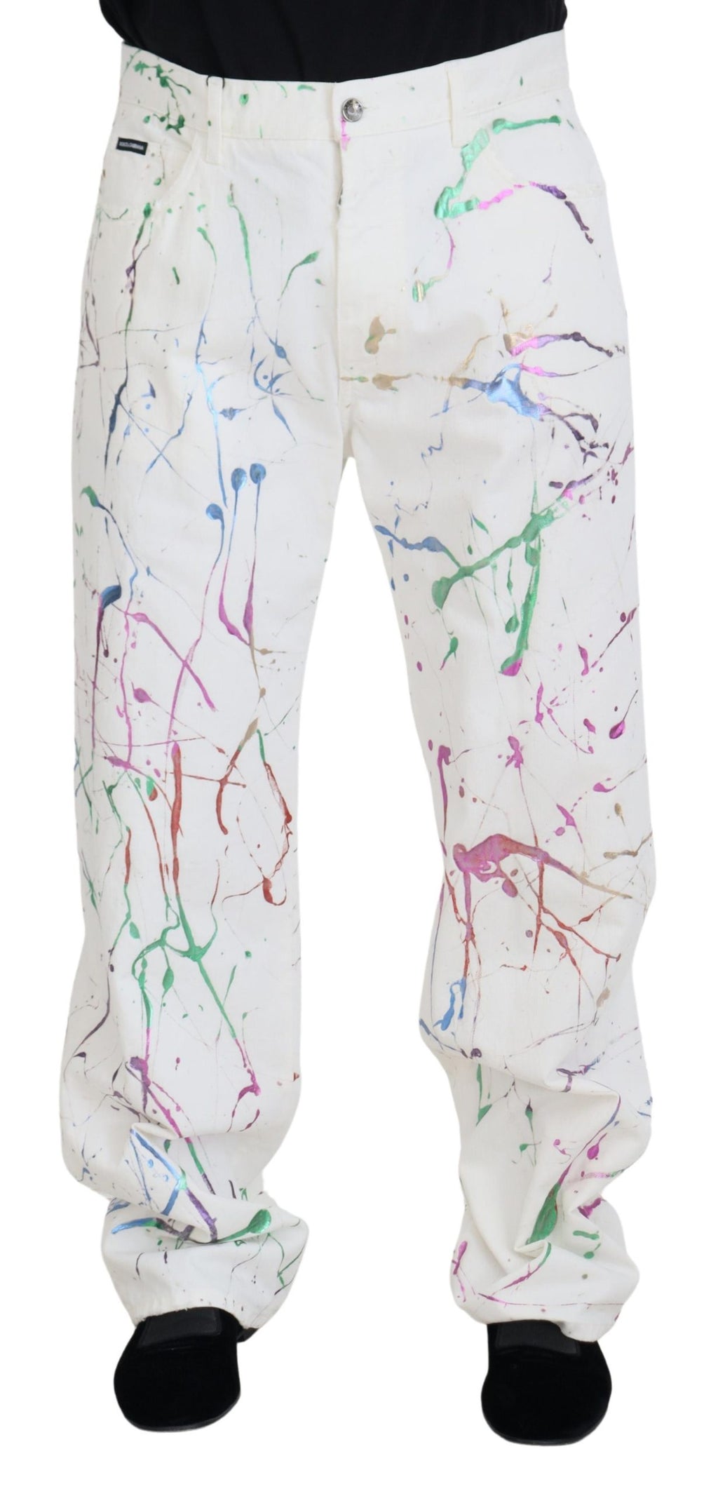 Pantalon en jean Dolce & Gabbana en coton blanc imprimé éclaboussures de peinture