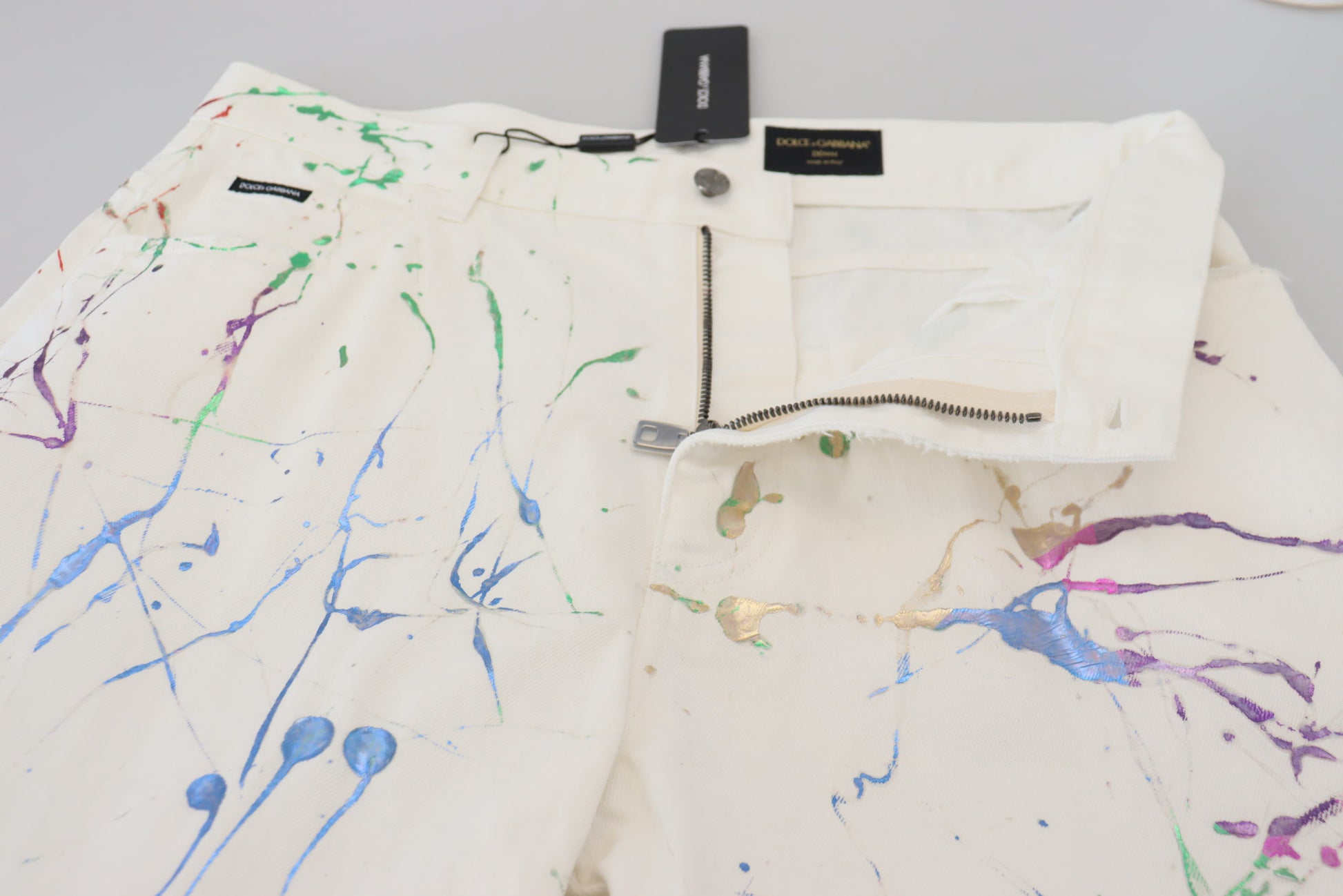 Pantalon en jean Dolce & Gabbana en coton blanc imprimé éclaboussures de peinture
