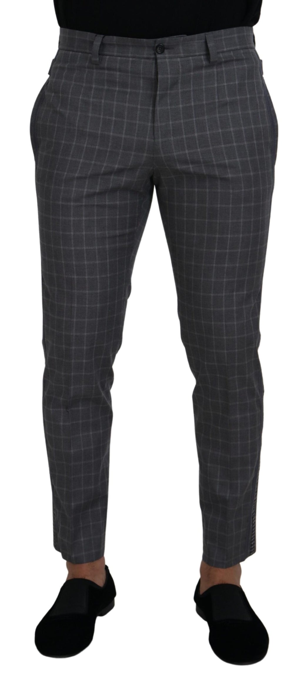 Pantalon chino à carreaux en coton gris Dolce & Gabbana